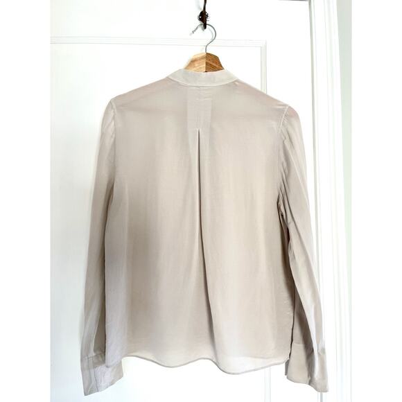AllSaints Ando‎ Silk Button Up Blouse Long Sleeve Gray Silver Minimalist Size 4 - Picture 3 of 6